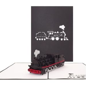 Pop-up kaart stoomlocomotief - 3D verjaardagskaart & wenskaart locomotief met spoorwegmodel van papier - cadeau-idee niet alleen voor kinderen