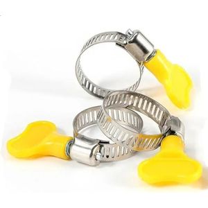 8-44mm Verstelbare Geel Plastic Handvat Hand Twist Slangklemmen Rvs Pijpclips 5 stks (13-19mm)