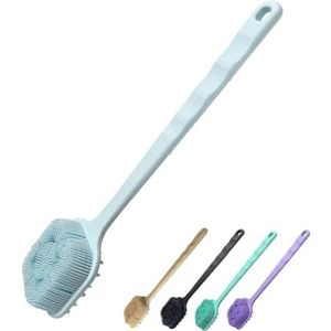 Rexzono Dubbelzijdige siliconen rugscrubber, lange steel exfoliërende lichaamsbadborstel, loofah voor douche, zachte reinigingsscrub voor vrouwen en mannen, gemakkelijk schoon te maken en te schuimen