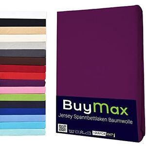 Buymax Hoeslaken 160x200cm katoen 100% hoeslaken jersey matrashoogte tot 25 cm, kleur aubergine