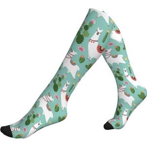 ASFgda Compressie tropische lama alpaca cactus bloemenprint sokken voor dames en heren, 15-20 mmhg (1 paar) beste ondersteuning voor hardlopen, fietsen, werk en fitness