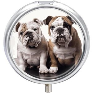 Twee Leuke Bulldog Honden Pillendoos Waterdichte Draagbare Geneeskunde Pil Case Vochtbestendig Metalen Reizen Pillendoos Met 3 Compartiment Geneeskunde Case