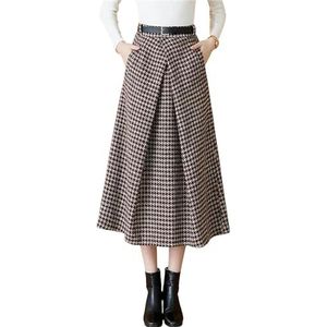 MdybF Dames rokken vintage dikke winter faux wol A-lijn lange mode warme rok, Koffie, M