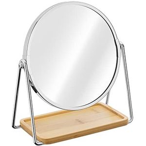 Navaris make-up spiegel met sieradentray - Tafelspiegel met opbergruimte voor sieraden - Staande cosmetische spiegel met 2x vergroting - Zilverkleurig