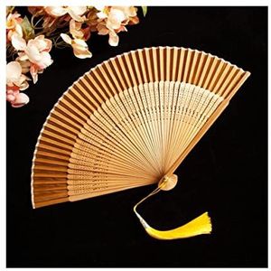 Folding hand fan, Chinese wind vouwventilator Vouwventilatoren, Handventilatoren, Handventilator Gele Kwastje Zijde Charmante Elegante Vintage Retro Stijl Handheld Fans