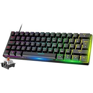 Mini 60% RGB Gaming Toetsenbord, Brown Switch Mechanische Keyboard met Compact 62 Toetsen,18 RGB LED Chroma Backlit, UK Layout, Afneembare USB-C Kabel, Full Key Anti-Ghosting voor PC Laptop Mac-Zwart