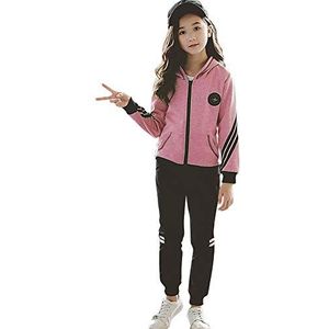 Yfpico Trainingspak voor meisjes met capuchon, sweatshirt, sportset, 2/3-delig, jas, sportbroek, sweatshirt, ritssluiting, kleding voor lente, herfst, kostuum, joggen - - 7-8 ans
