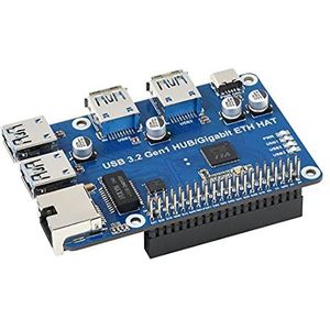 USB 3.2 Gen1 en Gigabit Ethernet HUB HOED Voor Raspberry Pi Series Board, 3x USB 3.2 Gen1, 1x Gigabit Ethernet, Plug & Play, Driver-Free