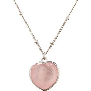 Natural Gemstone Heart Pendant Necklace Healing Crystal Jewelry For Women Birthday Gifts (Color : Rose Quartz Silver)