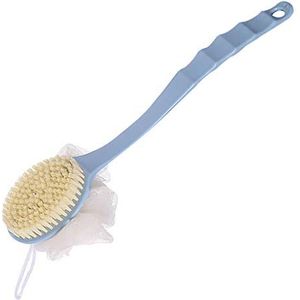 Doucheborstel met lange steel spons badbal zachte haren massage exfoliërende rugscrubber, blauw, Scandinavisch blauw, 2 in 1