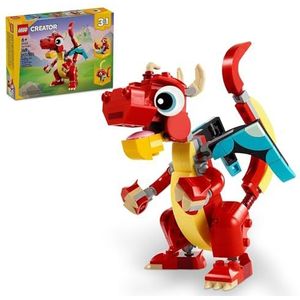 LEGO Creator 31145 3-in-1 rode draak speelgoed, verandert van draak tot vis in feniks speelgoed, cadeau-idee voor jongens en meisjes vanaf 6 jaar, speelgoedset voor kinderen