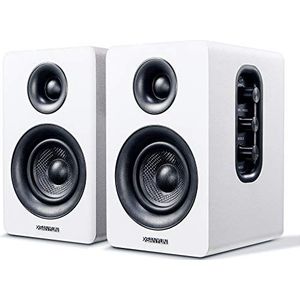 Sanyun SW208 3"" actieve bluetooth 5.0 plankluidspreker - 60W koolstofvezel luidsprekereenheid - ingebouwde 24-bits DAC - dynamisch 3D-surroundgeluid - 2.0 computer-pc-monitor (paar, wit)