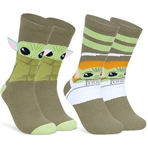 Disney Pilou damessokken, 2 paar antislip sokken voor dames, Stitch Mickey Minnie Baby Yoda, Mandalorian Groen, One Size