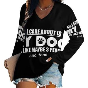 Care About Dog And Like Misschien 3 People Food Dames V-hals Shirt Lange Mouw Tops Casual Losse Fit Blouses