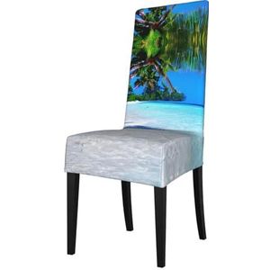 FRESQA Tropisch wit zandstrand en oceaanprint elastische eetkamerstoelhoes met verwijderbare bescherming, geschikt voor de meeste stoelen zonder armleuningen