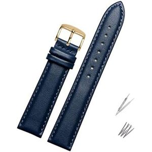 INEOUT Lederen blauwe watcband compatibel met Citizen Rossini horlogeband 14mm 16mm 18mm 19mm 20mm 21mm 22mm 23mm horlogeband koe lederen riem (Color : Flat blue gold, Size : 14mm)