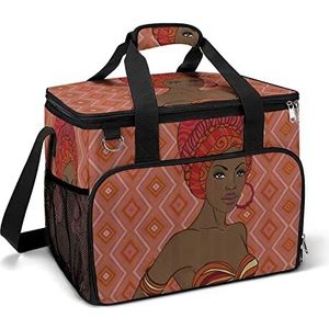 Afrikaanse Zwarte Vrouw Grappige Koeltas Opvouwbare Draagbare Geïsoleerde Zakken Lunch Tote Bag Met Multi-Zakken Voor Strand, Picknick, Camping, Werk