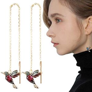 Dan&Dre 1 Paar Kolibrie Strass Drop Oorbellen Modieuze Kolibrie Lange Hanger Oorbellen Meisje Vrouwen Verjaardagscadeau