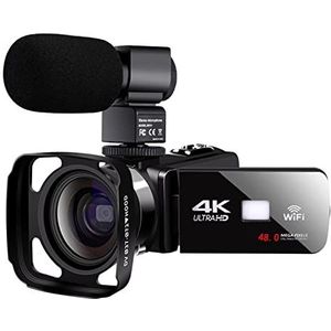 Videocamera Camcorder 4K videocamera met microfoon Uhd Camcorder for Live Stream Wifi Digitale Vlogging Camera Afstandsbediening Night Vision Draagbare fotografie Multifunctionele vlogcamera(No SD Car