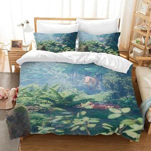 Hoimlm Dinosaurus dekbedovertrekset, 200 x 200 cm, kinderen, dierenprint, dekbedovertrek met 2 kussenslopen, zachte microvezel, dekbedovertrek, ritssluiting, voor jongens, tieners, decoratieve