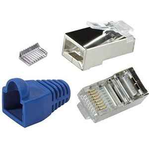 odedo Set van 20 RJ45 krimpstekkers CAT 6 / CAT 5e blauw metaal afgeschermd met inrijghulp en knikbescherming, krimpstekker gigabit netwerkstekker