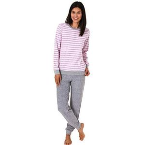 RELAX by Normann Casual dames badstof pyjama lange mouwen met manchetten in strepenlook - 291 201 13 776, roze, 40