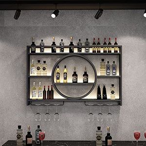 SKORDO Modern metalen wandgemonteerd wijnrek, bar-eenheid zwevende planken, aan de muur gemonteerde wijnrekken, glazen rek ijzeren displaystandaard wijnhouder met planken, voor thuis, restaurant, bars