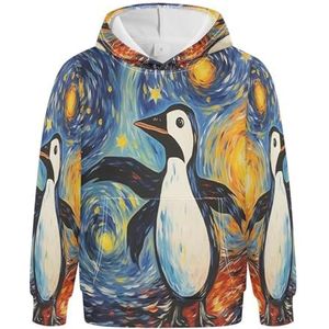 KAAVIYO Kunstwerk Maan Pinguïn Hoodies Atletische Hoodies Leuke 3D Print Sweatshirts voor Meisjes Jongens, Patroon, L