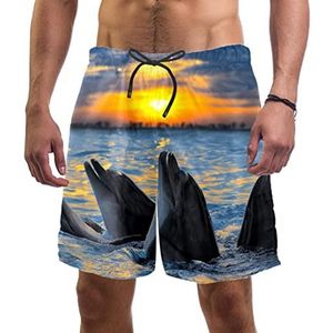 SOLJEOP Dolfijnen Zwembroek Elastische Badpak Board Shorts Strandshorts met zakken voor heren, Multi kleuren, XXL