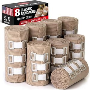 Premium - Compressieverband - 8 stuks - 4 x 7,5 cm en 4 x 10 cm - Herbruikbaar Elastisch Verband