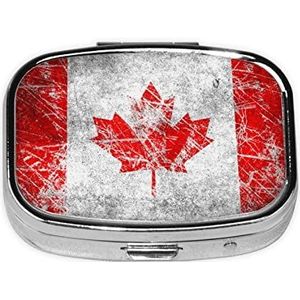 Mini vierkante pillendoos, medicijnorganizer, Canadese vlag, draagbare EHBO-doos, reispillendoos met 2 compartimenten, kleine pillendoos voor zak of portemonnee