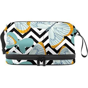 Dubbellaags Cosmetische Tas Vlinders Vleugels Draagbare Make-up Tas Reizen Organizer Pouch Voor Vrouwen Meisjes Toiletries Tassen, Meerkleurig, 27x15x14 cm/10.6x5.9x5.5 in, Make-up zakje