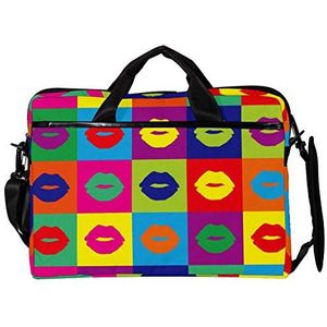 EZIOLY Kleurrijke Pop Art Lippen 14 Inch15 Inch Laptop Schouder Messenger Bag Crossbody Aktetas Messenger Sleeve voor 13 Inch tot 14 ""Laptop, Meerkleurig, 11*15in