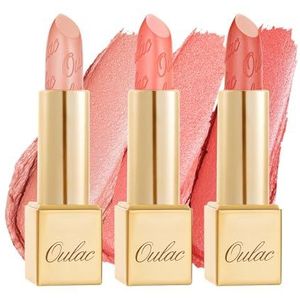 Oulac Koraal metallic glanzende lippenstiftset, matte metallic afwerking, sterk gepigmenteerd en hydraterende formule, glad en korrelvrij, veganistisch, 3 stuks