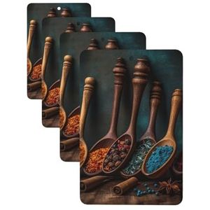 4 stuks auto luchtverfrissers opknoping geur geurkaarten voor SUV kruiden op houten lepel auto aromatherapie tabletten auto interieur spiegel hanger voor slaapkamer kledingkast schoenenkast