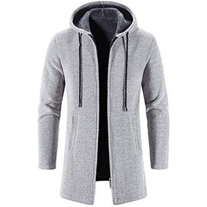 Heren Winterjas Met Capuchon, Lange Slim Fit Herenjas, Winter Premium Zakelijke Jas, Herenwollen Jas, Lang Zweetjack, Windjack, Warme Wollen Jas Herenjack (Color : Light grey, Size : 3XL)