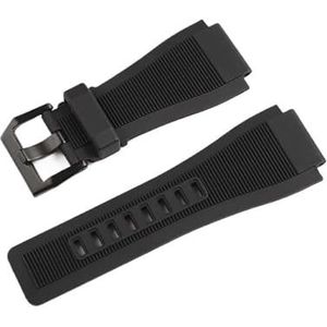 Jeniko 33mm * 24mm Zwart Blauw Siliconen Rubber Horlogeband Pin Sluiting Duiker Hars Band Compatibel Met Bell Ross BR01 BR03 Horloge (Color : Black Black Buckle, Size : 24mm)