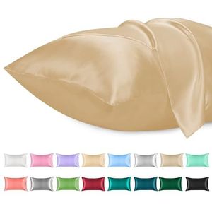 Lirex 2 Pack Satijnen Kussenslopen, Standaard Formaat Zacht Effen Kleur Microfiber Satijnen Kussensloop, Envelop Sluiting Kreukvrij Vervagingsbestendig Ademend, Champagne