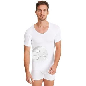 FINN Waterafstotend anti-zweet shirt voor heren met okselpads, minimaliseert zweetvlekken op het hele bovenlichaam, ook bij sterk zweten, antibacterieel onderhemd met V-hals, wit, M