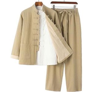 RVUEM Kung Fu Suit Sets, Tai Chi Uniform Shirt, Training Clothes Apparel Clothing, QiGong Martial Arts Wing Chun Shaolin Kung Fu Shirt, Tang Suit 3 Piece Set,004,3XL