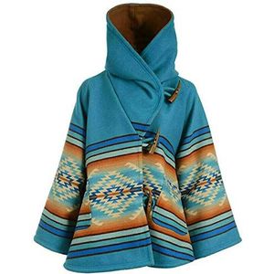 Suiting Style Dames Western Cowgirl Native American blauwe fleece poncho jas met capuchon, Blauw, XXL