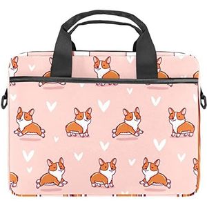 Roze Cartoon Corgi Laptop Schouder Messenger Bag Crossbody Aktetas Messenger Sleeve voor 13 13.3 14.5 Inch Laptop Tablet Beschermen Tote Tas Case, Meerkleurig, 11x14.5x1.2in /28x36.8x3 cm