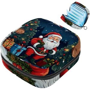 MUOOUM Merry Christmas Santa Claus maandverband opbergtas menstruatie pad tas draagbare menstruatie cup zakje met rits voor tiener meisjes vrouwen dames
