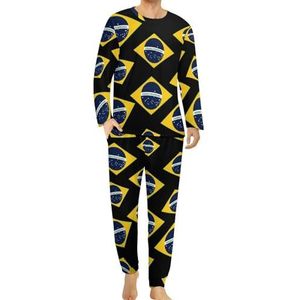 Braziliaanse vlag heren pyjama set lounge wear lange mouwen top en onderkant 2-delige nachtkleding