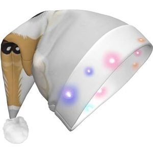 LAMAME Leuke Cartoon Welsh Corgi Hond Gedrukt Gloeiende Kerst Hoed Kerst Decoratie Hoed Neutrale LED Kerst Hoed