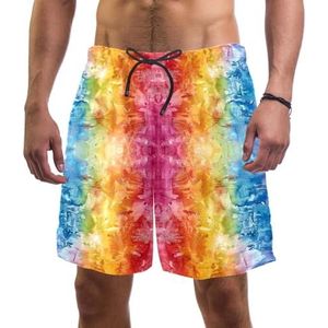 PAFEFO Regenboogkleuren Tie Dye boardshorts voor heren, sneldrogende strandzwemsportpakken met zakken, Regenboog kleuren Tie Dye, L