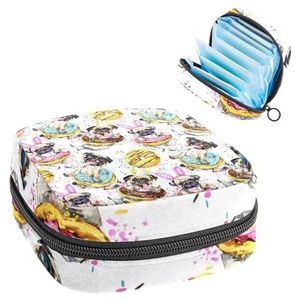 Opbergtas voor maandverband, menstruatiecup zakje, menstruatiezak, organizer voor vrouwelijke pads, tampons, hebzuchtige Franse bulldog liefde donut