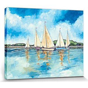 1art1 Zeilboten Poster Kunstdruk Op Canvas A Nice Day For Sailing, Stuart Roy Muurschildering Print XXL Op Brancard | Afbeelding Affiche 50x40 cm