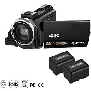 Videocamera Camcorder Digitale videocamera camcorder 4K 1080P 48MP WIFI DIGITAL 16X ZOOM CAMCORDERSCORDER MET 3INCH CAPECIPITEERD TOUCHSCREEN Ir Infrarood gezicht Multifunctionele vlogcamera(Black 2pc
