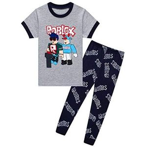 Jongens Katoenen Pyjama Sets Korte Mouw Game Pyjama Grijs Pjs 6-12 Jaar, Grijs, 7-8 jaar